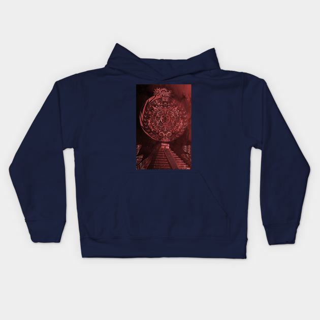 the aztec calendar in dragon quetzalcoatl night Kids Hoodie by jorge_lebeau